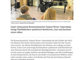 3D-Konzert „Beetthovens Klaviermusik und ihre Auswirkung“ im Gauß-Gymnasium Hocknheim