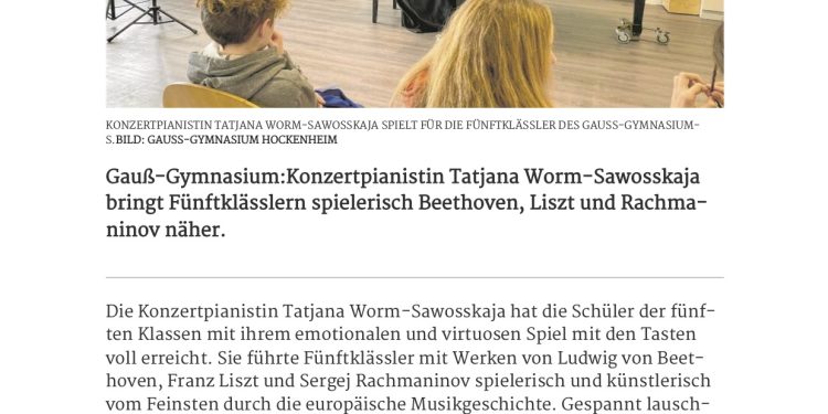 3D-Konzert „Beetthovens Klaviermusik und ihre Auswirkung“ im Gauß-Gymnasium Hocknheim
